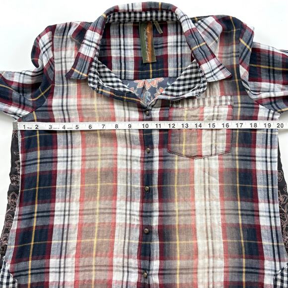 Aratta Silent Journey Mixed Plaid Floral Print Button Down Tunic Top Size Small - Picture 13 of 14